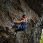 Photo of Annie Chouinard on Sha Sha (5.14a) Photo: Gabriel Lalibert